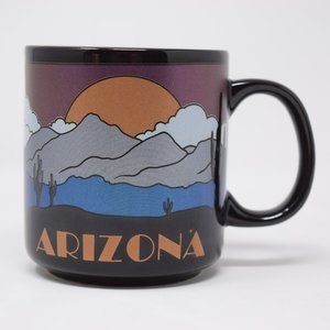 Vintage Karol Western Arizona Mug Metallic Mountain Skyline Art Deco Black 11 oz